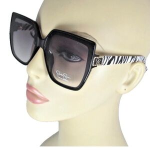 Jessica Simpson Black Square Sunglasses with Zebra-Print Temples